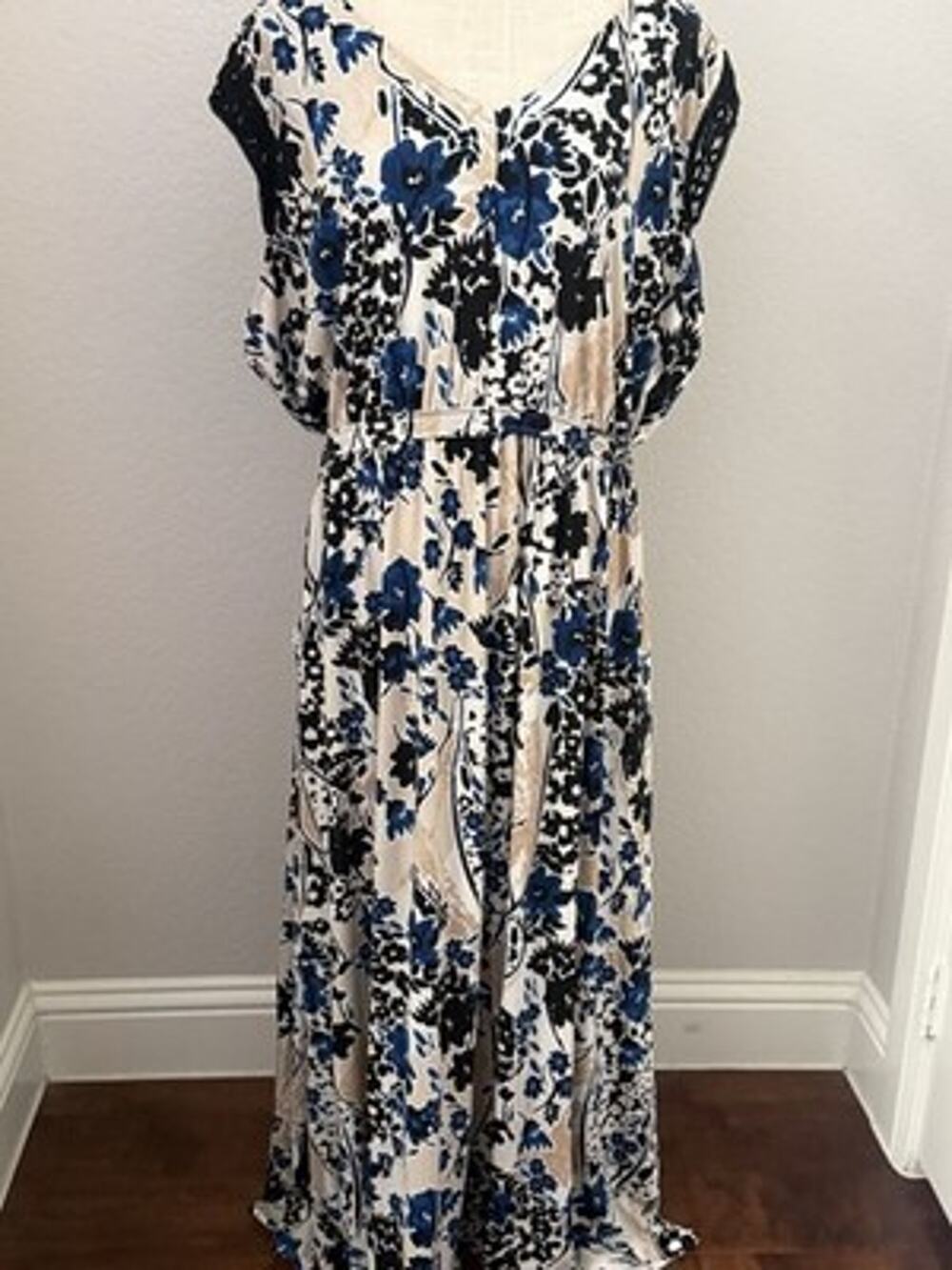 Westport Womens 24 Plus Size Ivory Floral Maxi Dress Fit Flare Lace Chic Brunch